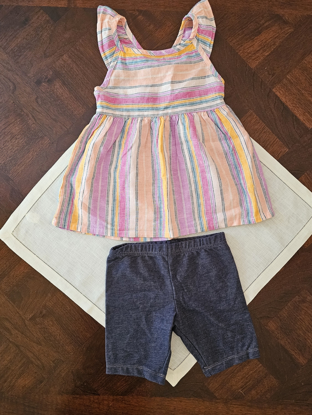Carter's GIirls 2-Piece Striped Flutter Top & Knit Denim Shorts 6/6X